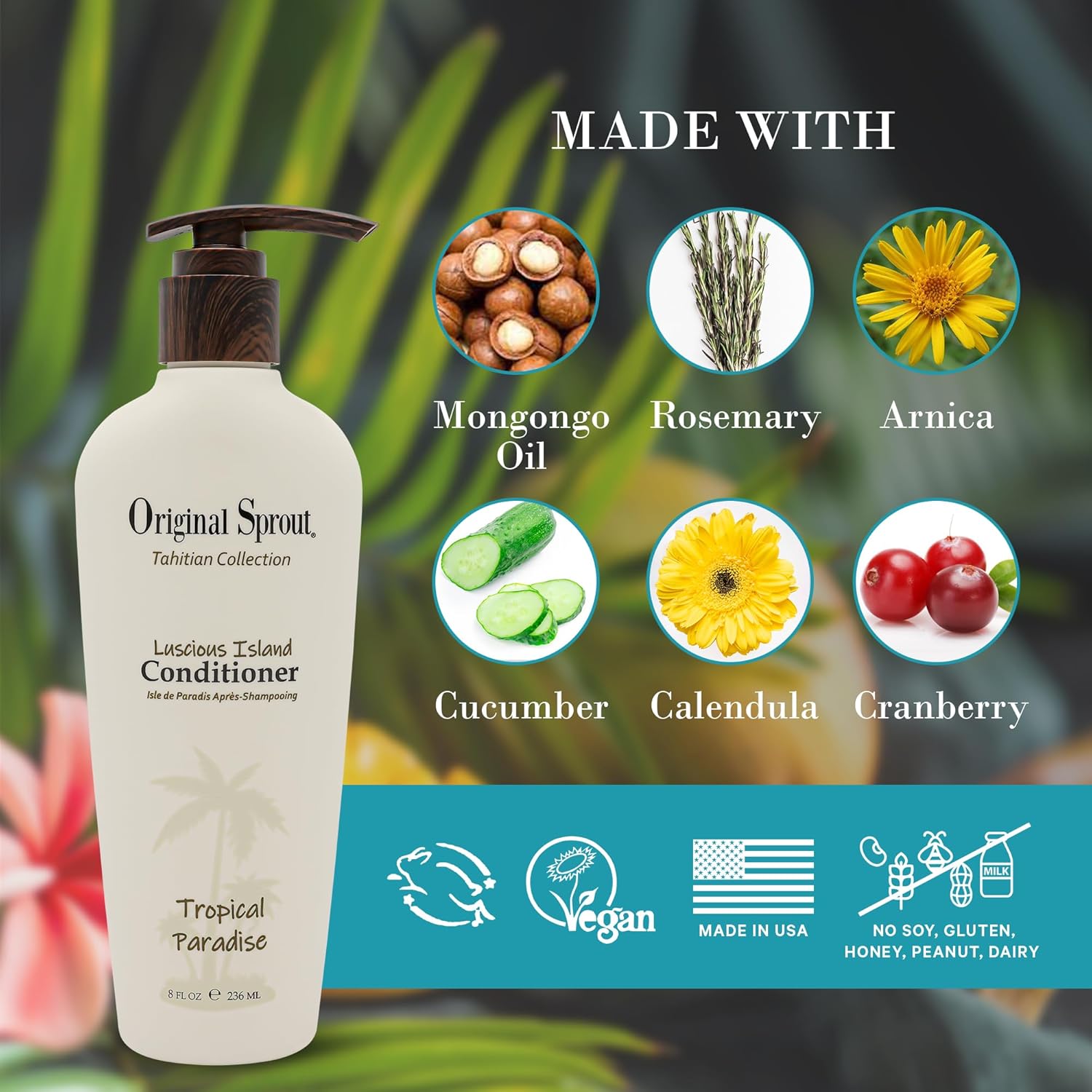 Original Sprout Luscious Island Conditioner for All Hair Types Including Color-Treated, Damaged & Dry Hair, Hydrating & Moisturizing Conditioner with Mongongo Oil, Vegan, Sulfate Free, 8 fl oz - Image 3