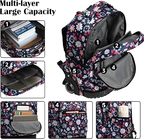 Miniatura 3 de SKYMOVE Mochila con ruedas de 18 pulgadas con ruedas multicompartimento, libros universitarios, bolsa para computadora portátil, viaje de negocios