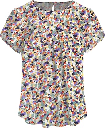 TASAMO Womens Summer Blouse Tops 2025 Casual Round Neck Short Sleeve Basic Pleated Loose Fit Trendy Shirts