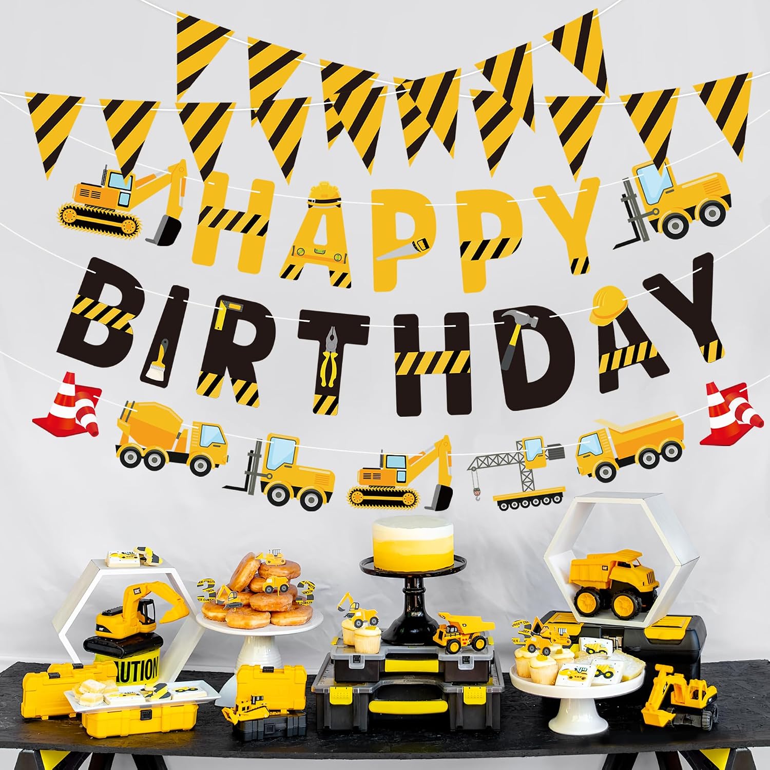 Construction Birthday Banners Vehicle Truck Paper Garlands Construction Pennant Flags Bunting Banners Happy Birthday Party Decor for Boys Construction Theme Birthday Party Decorations, Set of 5 image 4