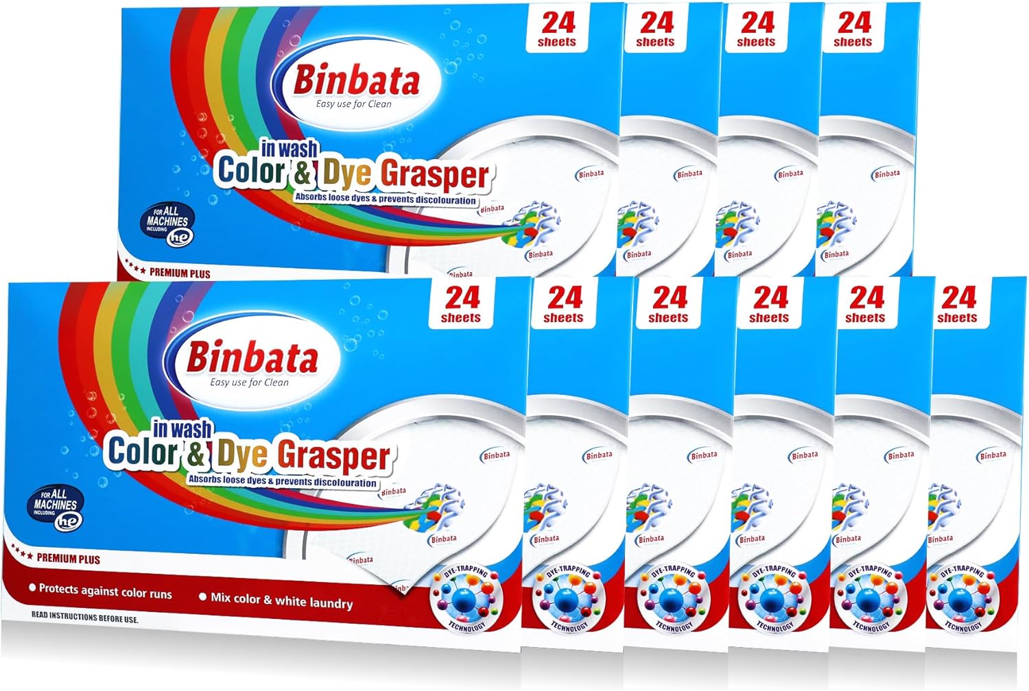 Binbata Color Grasper for Laundry 240 Count, Fragrance Free Dye Catcher Essential for Home Use, Dye Guard Grabber Sheets for Laundry in-Wash Sheets