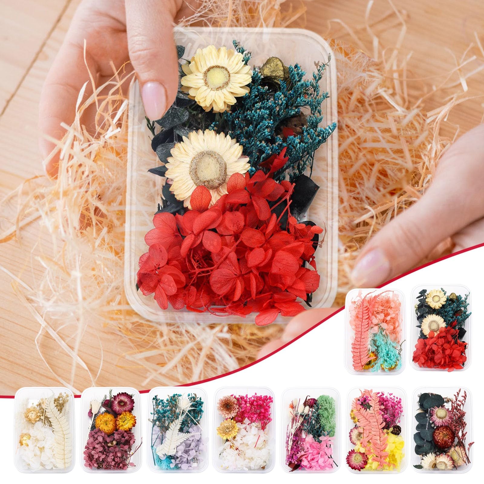 Trockenblumen Set, 9 Box, Getrocknete Blumen zum Basteln, Jahrestag Geschenk für ihn und sie, Geschenke für Frauen, Freundin, Partner, Valentinstag, Hochzeit, Geburtstag, Trocken Blumen Deko (Mix)