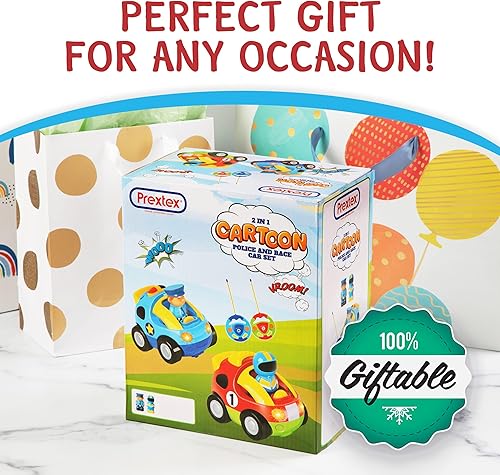 Miniatura 7 de Paquete Prextex de 2coches a radio control de dibujos animados de policía y de carreras. Juguetes a radio control para niños, cada uno con