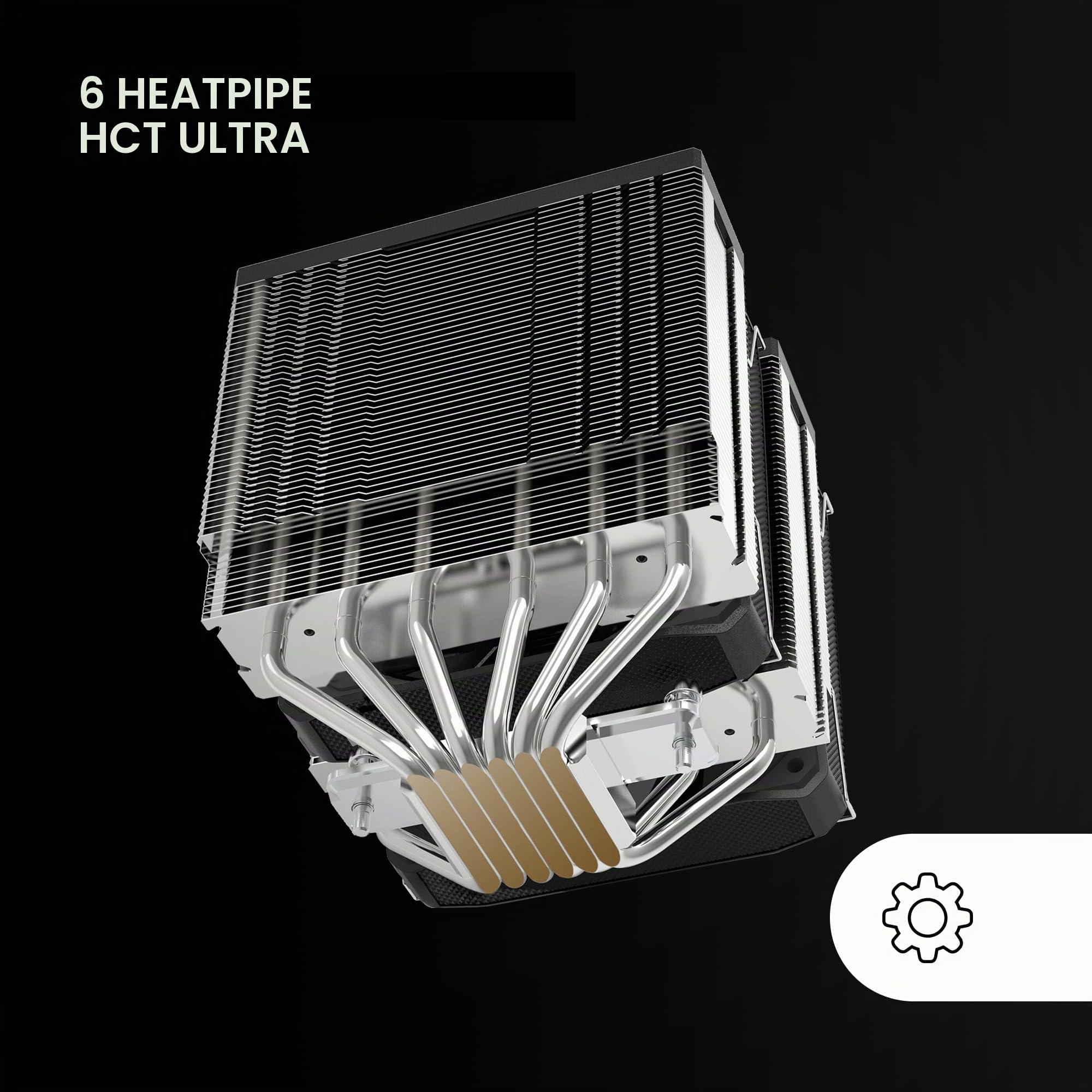 MARSGAMING MCPU-XU6, Dissipatore CPU Doppia Torre, TDP 350W, 2x Ventole con Pale Ibride e Cuscinetti FDB in Rame Iperbilanciati, 6 Heatpipes Tecnologia HCT ULTRA, Multisocket Universale, Nero