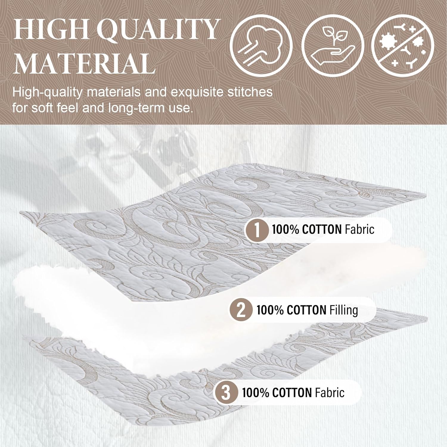 SahSahCasa 100% Cotton 128"x120" Bedspreads, Oversized California King XL Bed Spread Quilt Set, Cal King Quilted Coverlet Extra Large Quilts, Embroidered Damask Pattern Bed Set Lightweight Comforter - Image 6