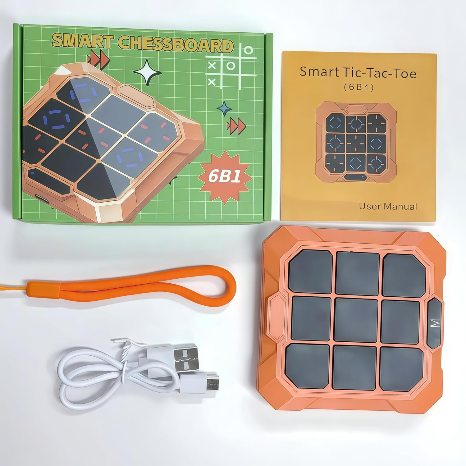 BrainPlay Electronic Handheld Game Console - 6-in-1 Tic Tac Toe, Memory & Puzzle Games for Kids Adults, Portable Travel Toy, Birthday Gift for Boys Girls Ages 6+