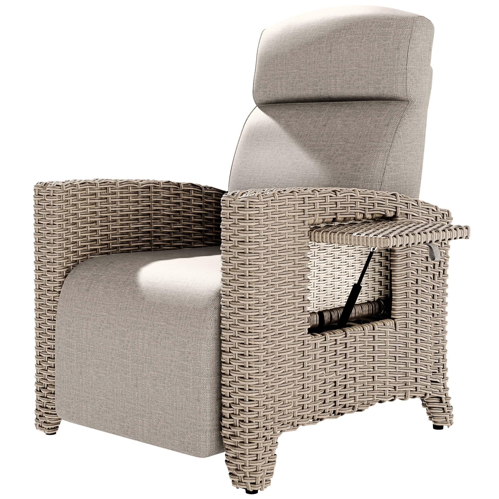 Tumbona de Relax Ergonómica, Sillón de Ratán, Respaldo Ajustable, con Cojín Grueso, Adecuada para Interiores, Balcón, Jardín, Patio (Bordes de Ratán Marrón + Cojin de Albaricoque)