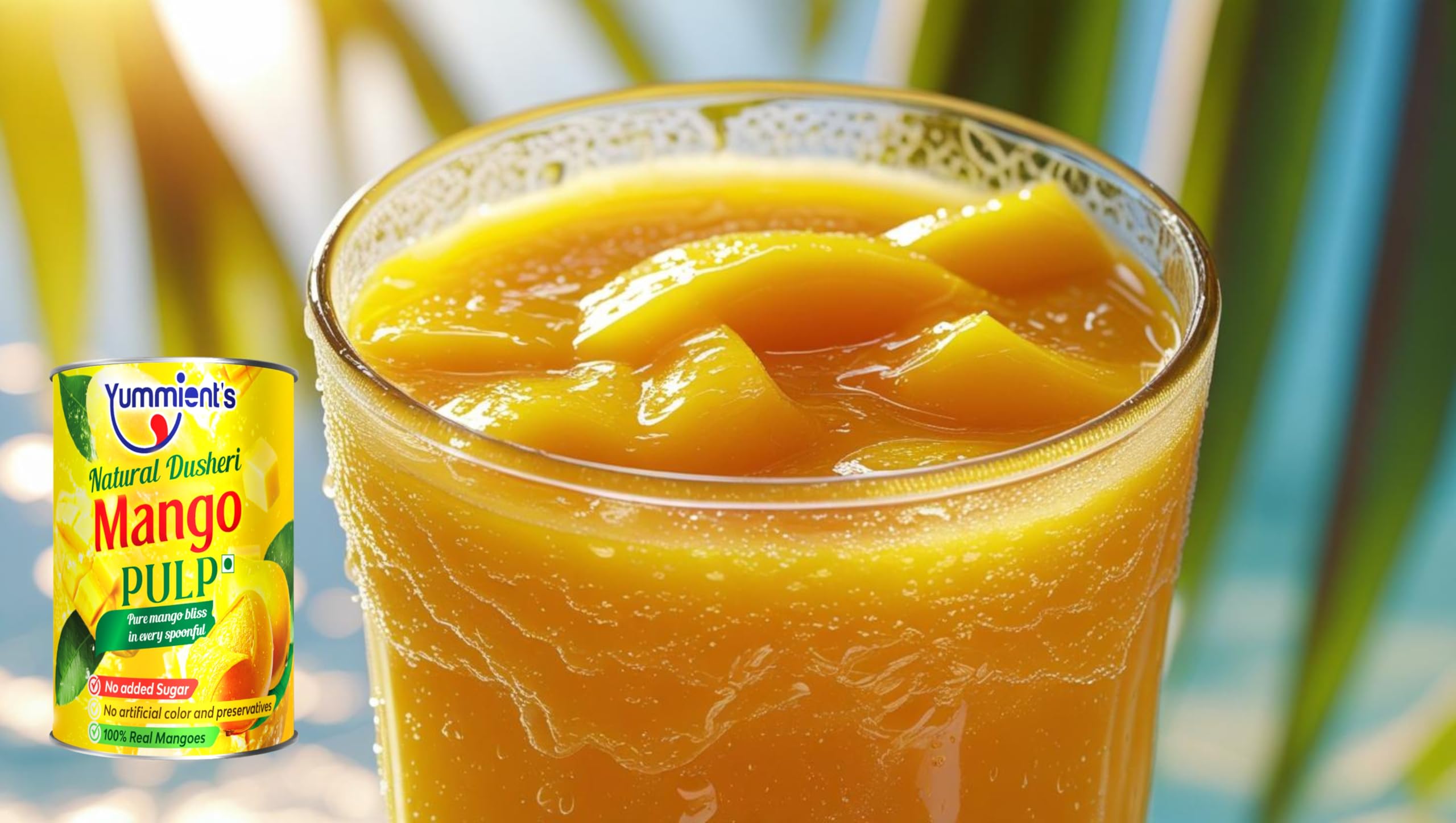 Yummients Pure Mango Pulp Unsweetened – 1.6kg (800g x 2 Cans) | No Added Sugar | 100% Natural Alphonso/Kesar Mango Puree | Ideal for Aamras, Juices & Desserts - Image 7 thumbnail