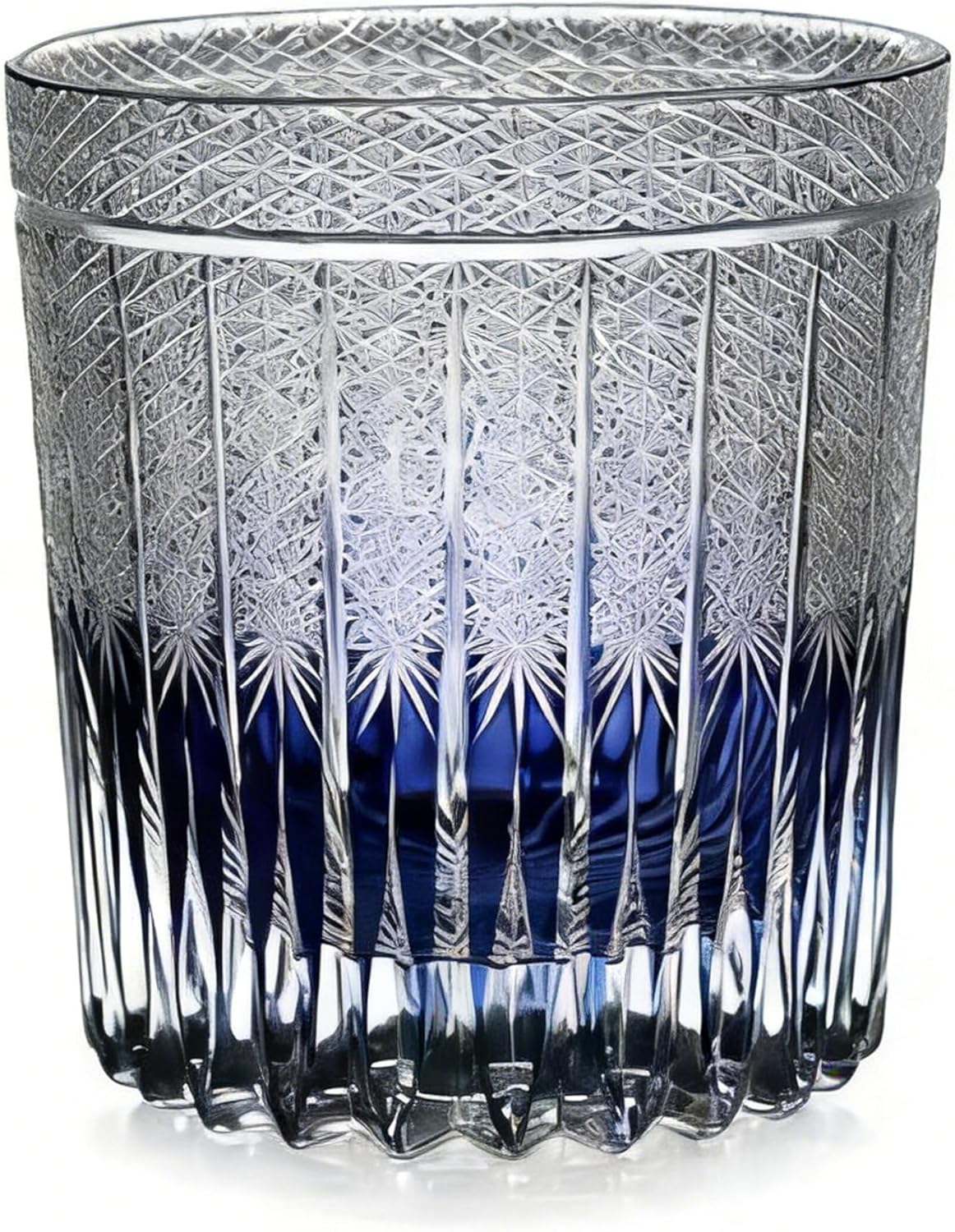 Hand Cut Crystal Whiskey Glass with Gift Box,Hand Engraved 9oz Old Fashioned Glasses,The Edo style Blue-purple Crystal Drinking Glassware For Scotch, Bourbon, Liquor and Cocktail Drinks