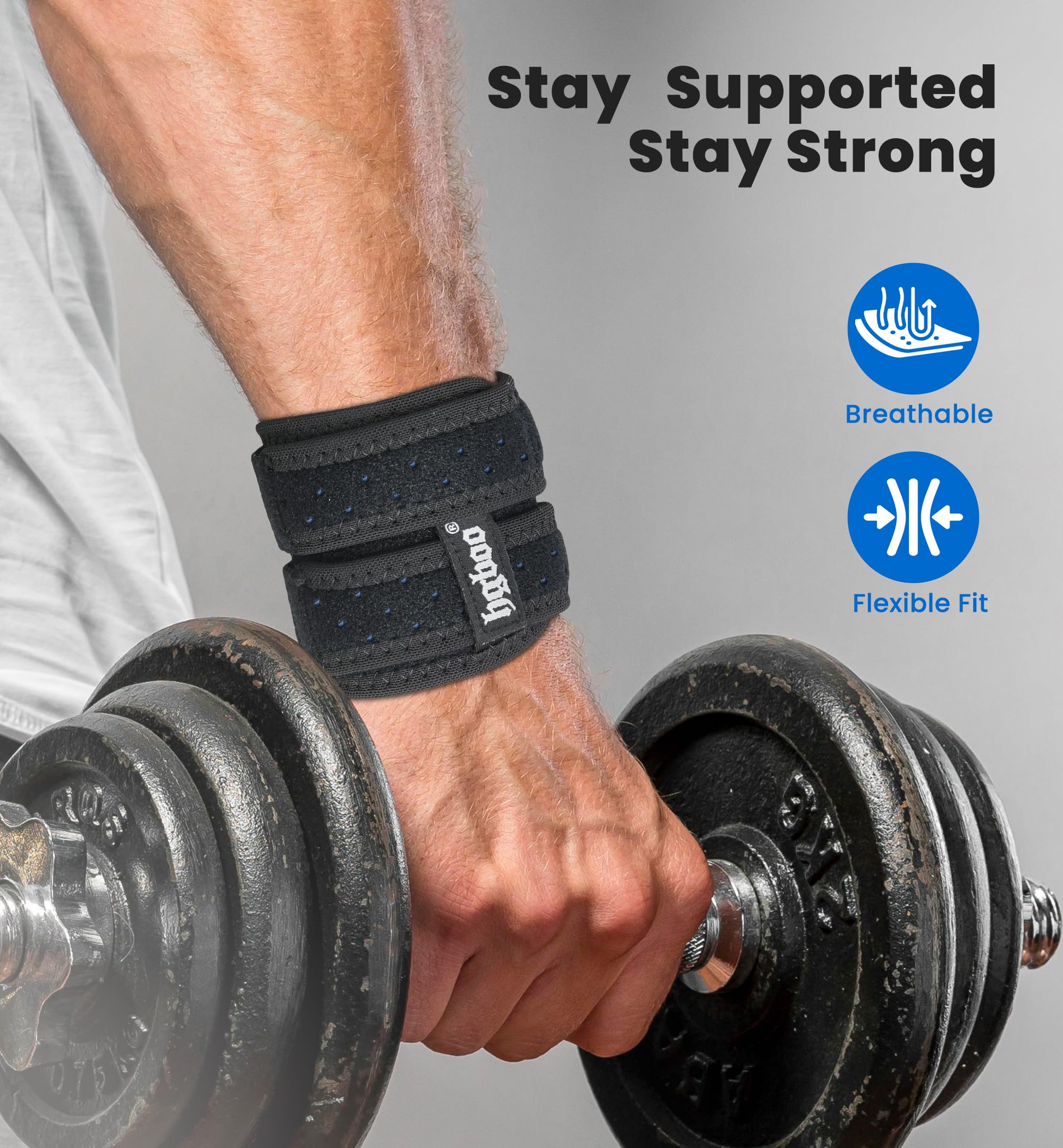 HGBOO 2-Pack TFCC Wrist Brace Support for Ulnar Pain, Carpal Tunnel & Tendinitis Relief, Dual Adjustable Straps Wrist Wrap, Breathable Comfortable Wrist Brace for Sports, Work & Daily Use (Black) — view 2