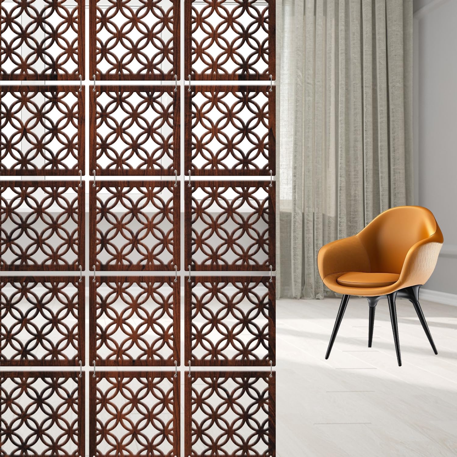 OLIVE TREE Room Divider Partitions for Living Room | 12 Pcs Hanging Room DIY Divider Panel | Modern Hanging Screen Partition for Hall Bedding, Dining, Study and Hotels -(11.5" x 11.5") Walnut7086-image-20
