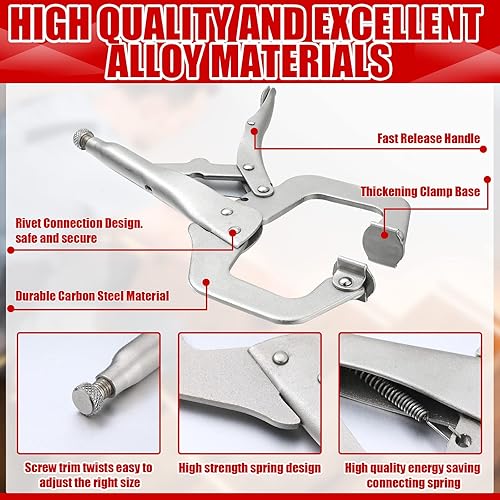 Miniatura 10 de 10 abrazaderas C de bloqueo, alicates de bloqueo, abrazadera de soldadura ajustable con punta regular y almohadilla giratoria para tienda, hogar,
