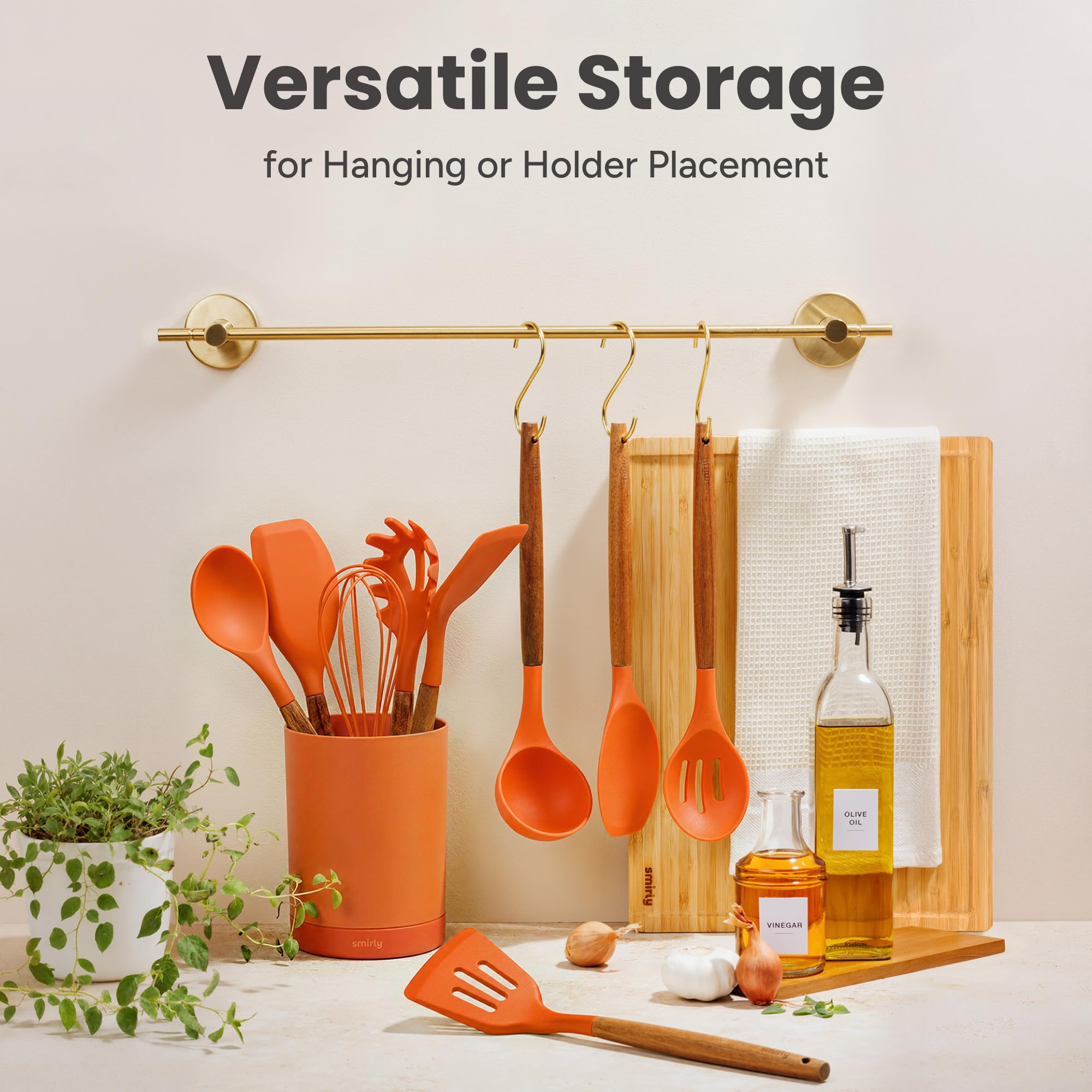 SMIRLY Juego de utensilios de cocina de silicona, esenciales de cocina para el nuevo hogar y el primer apartamento, juego de espátulas de silicona, 22 Piezas, Naranja