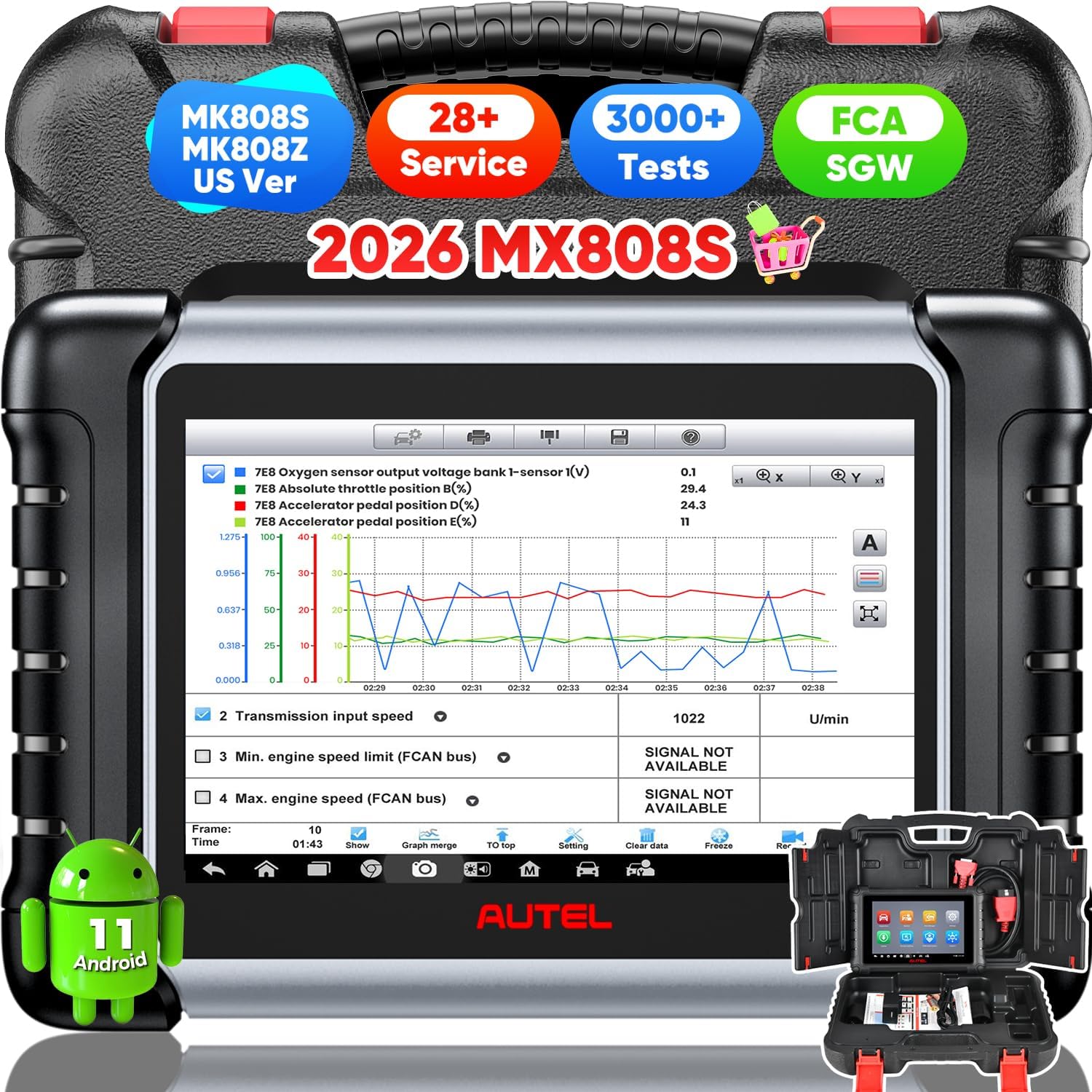 Autel Scanner MaxiCheck MX808S, 2026 US Ver of MaxiCOM MK808S MK808Z, Full Bidirectional Diagnostic Scan Tool as MK900 MX900 MK900BT MK808BT PRO, 3K+ Active Test, 28+ Service, OE All System, OS11, FCA