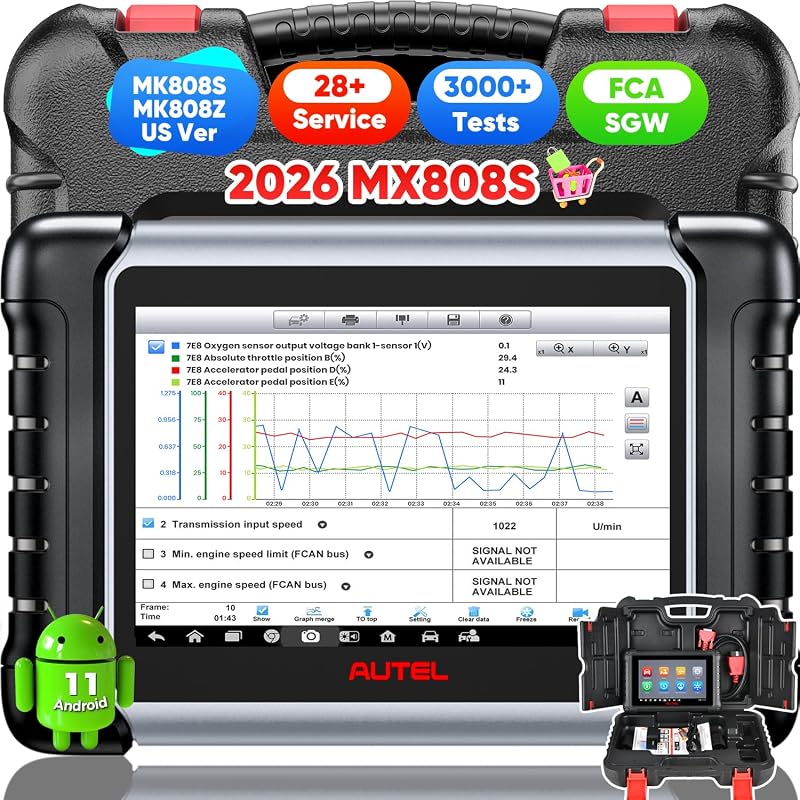 Escáner MaxiCheck MX808S, 2026 US Ver de MaxiCOM MK808S MK808Z | Herramienta de escaneo de diagnóstico bidireccional completo como MK900 MX900 MK900BT MK808BT, prueba activa 3K+, servicio 28+, sistema OE All, OS11 FCA