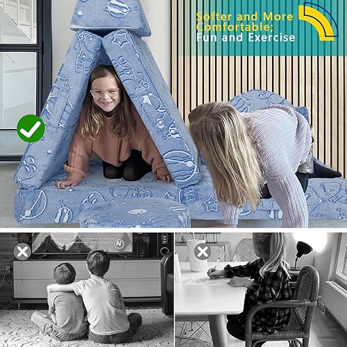 Miniatura 80 de MeMoreCool Sofá modular de 8 piezas para niños, sofá de espuma convertible rosa para sala de juegos Rosa (Dusty Rose),Verde bosque,2-marino,Azul