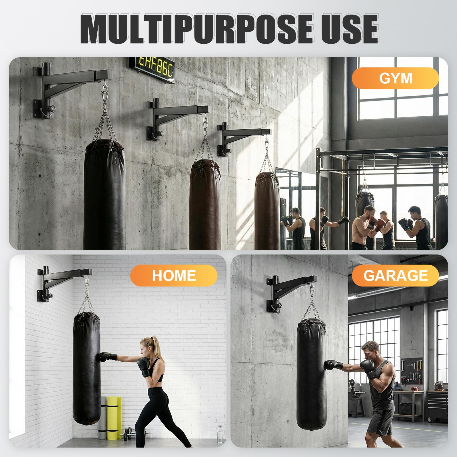Soporte Saco Boxeo, Longitud Ajustable (43-63cm), Rotación 180° para Plegable, para Gimnasio en Casa, Interior Y Exterior, Ejercicio de Boxeo