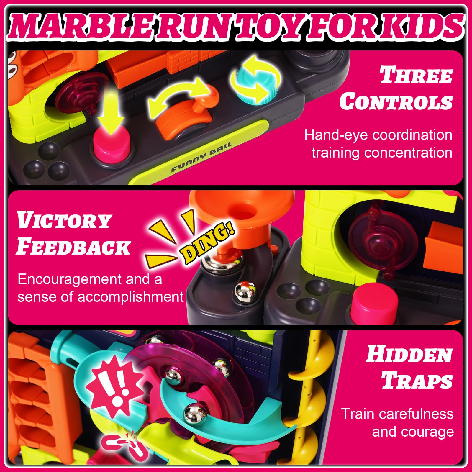 Vertical Obstacle Course Marble Run Toy,Hand-eye Coordination Puzzle Games,Kids Fine Motor Skills STEM Educational Learning Toys,Familiy Interactive Toys for Travel,Holidays Indoor Outdoor - Image 2