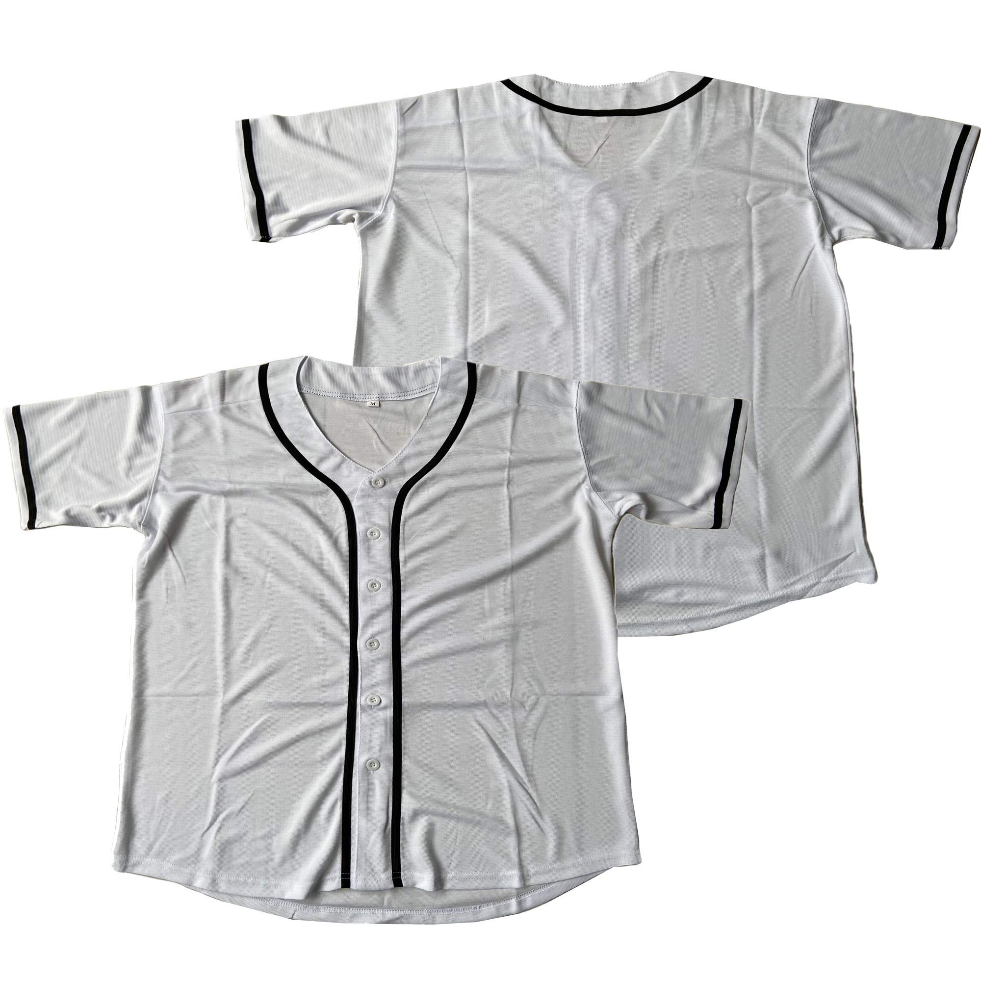 MESOSPERORUHAO Blank Plain Hip Hop Hipster Button Down Baseball Jersey, Short Sleeve Active T Shirts Men Uniform Jersey (White, Large)