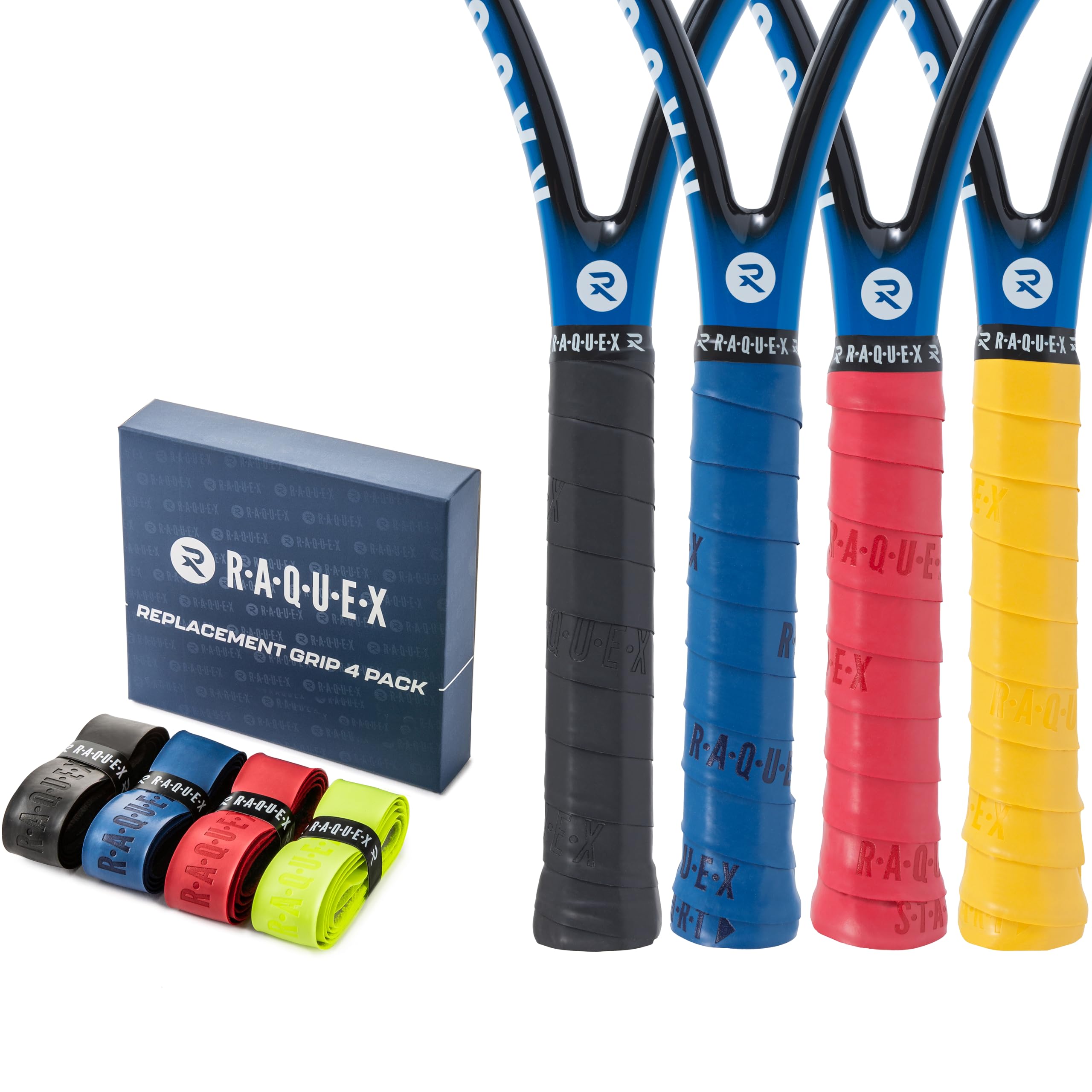Sponsored Ad – Raquex Enhance Replacement Racket Grip 4 Pack: Badminton, Tennis, Squash. Self-adhesive PU Racquet Grip Tape. 14 Colour Options. Recyclable cardboard outer gift packaging