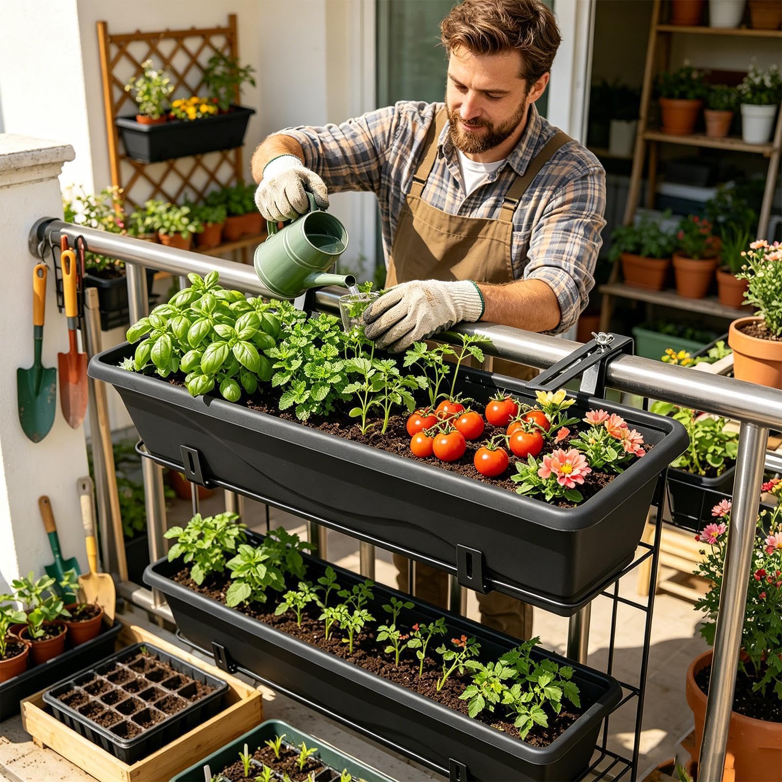 Lot de 4 supports pour jardinière en acier inoxydable