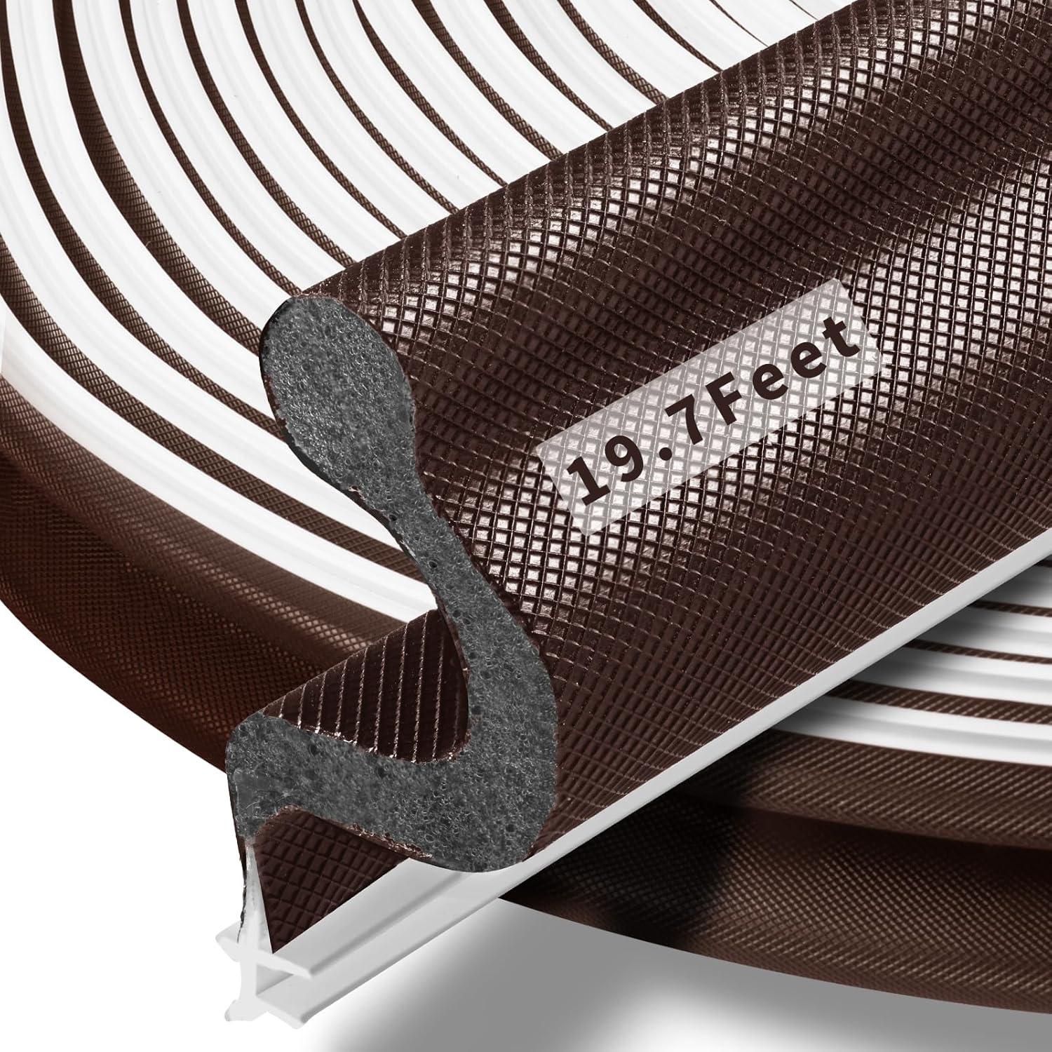 19.7 Feet Long Reach Door Weather Stripping Door Seal Strip, New Upgraded V-Shaped Replacement Kerf Weather Stripping for Door Frame Door Insulation, Easy Cut to Size(Brown)
