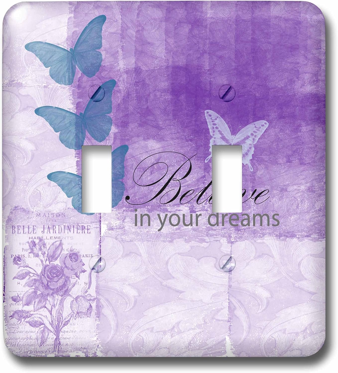 3dRose LLC lsp_63542_2 Vintage Purple Inspired Butterflies and Botanical Believe In Your Dreams Double Toggle Switch