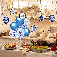 Vista 378 de Juego de decoraciones para fiesta de cumpleaños número 16, serpentinas moradas con soporte de globo de mesa morado, decoraciones de fiesta