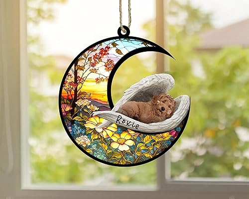 Miniatura 64 de Chow Chow Dog Memorial Suncatcher, adorno de Navidad Chow Chow con nombre, atrapador de pérdida de mascotas, regalos para los amantes de los perros
