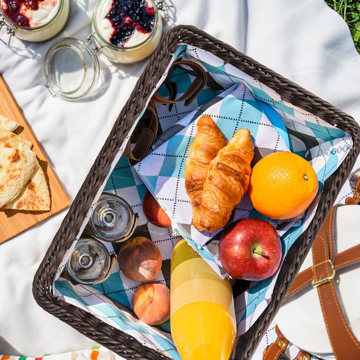 4 PCS 16x12 Inch Wicker Bread Basket, Woven Serving Basket, Tabletop Food Serving Basket for Restaurant, Bakery, Family Party, Hotel, Fruits, Vegetables and Snacks, Coffee