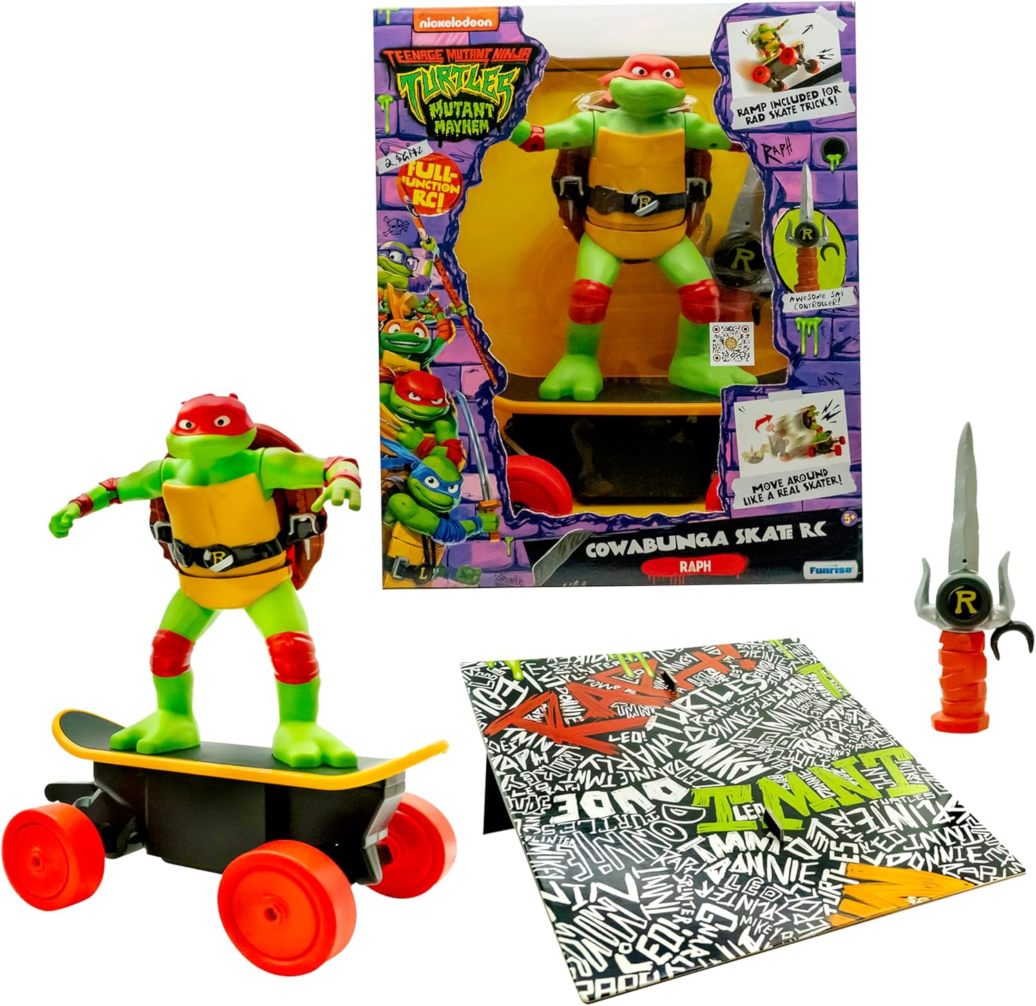 Teenage Mutant Ninja Turtles Raphael Cowabunga Skate RC - Imitates Real Skate Tricks - 2.4 GHz Remote Control - Ages 3+