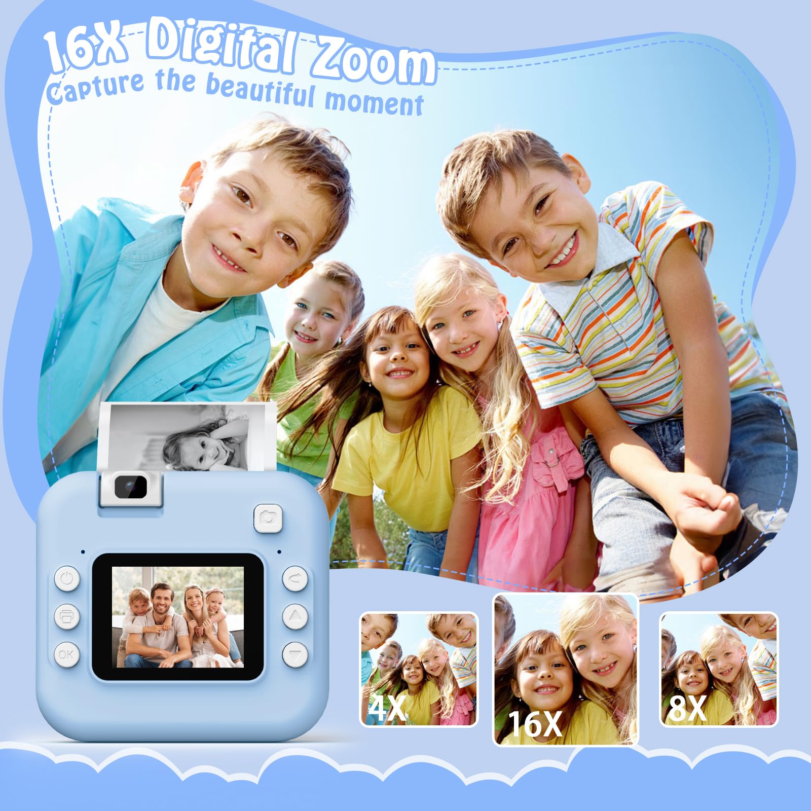 Cámara de Fotos Instantánea, Pantalla HD de 2.0 Pulgadas y 48 MP | 1080P cámara de Fotos Infantil, Tarjeta de 32 GB y 3 Rollos de Papel de Impresión, Ideal para Niños de 3 a 12 Años