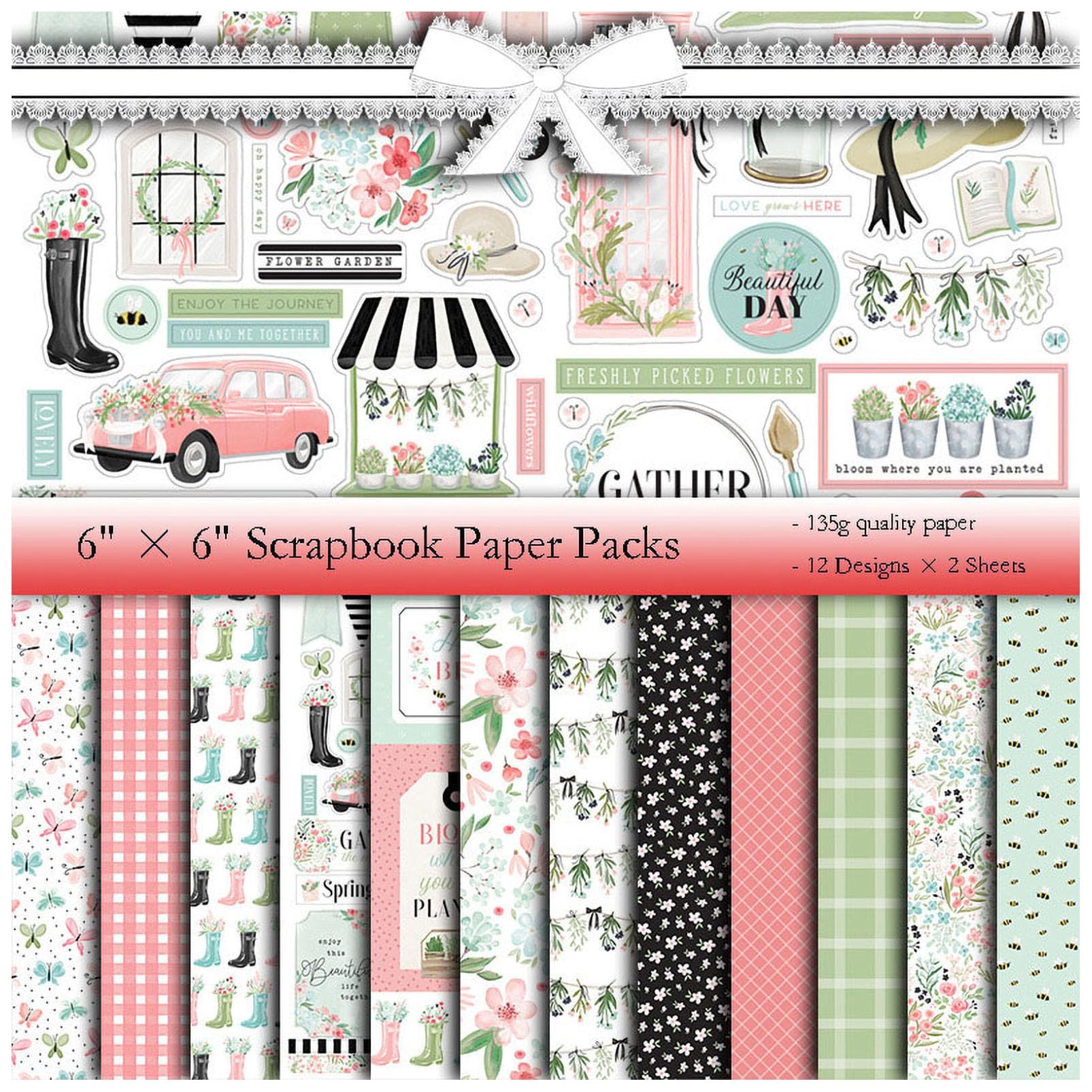 Papier de Scrapbooking 6x6 Pouces Multicolore en Bloc de 24 Feuilles Kraft