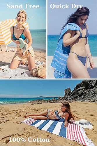 Miniatura 5 de PARK&amp;OZ - Toalla ligera de algodón turco (2 unidades)  Prelavada  Absorbente y de secado rápido  Sin arena  De gran tamaño  Toallas para playa,