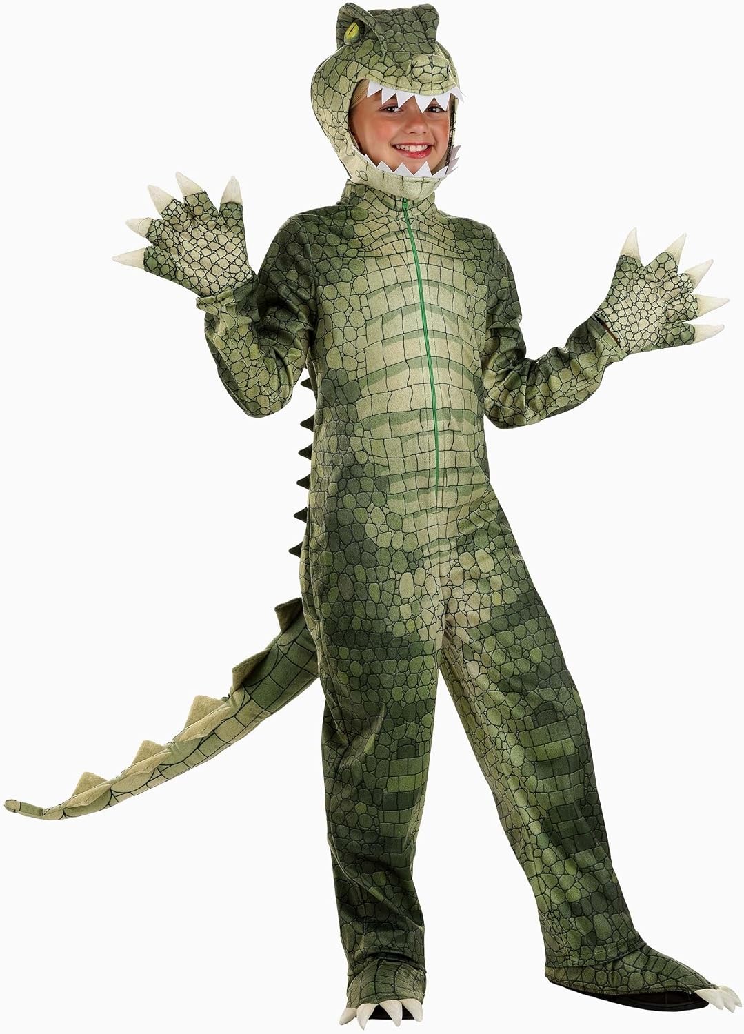 Kids Dangerous Alligator Costume Boys, Green Reptile Hooded Jumpsuit Halloween Outfit