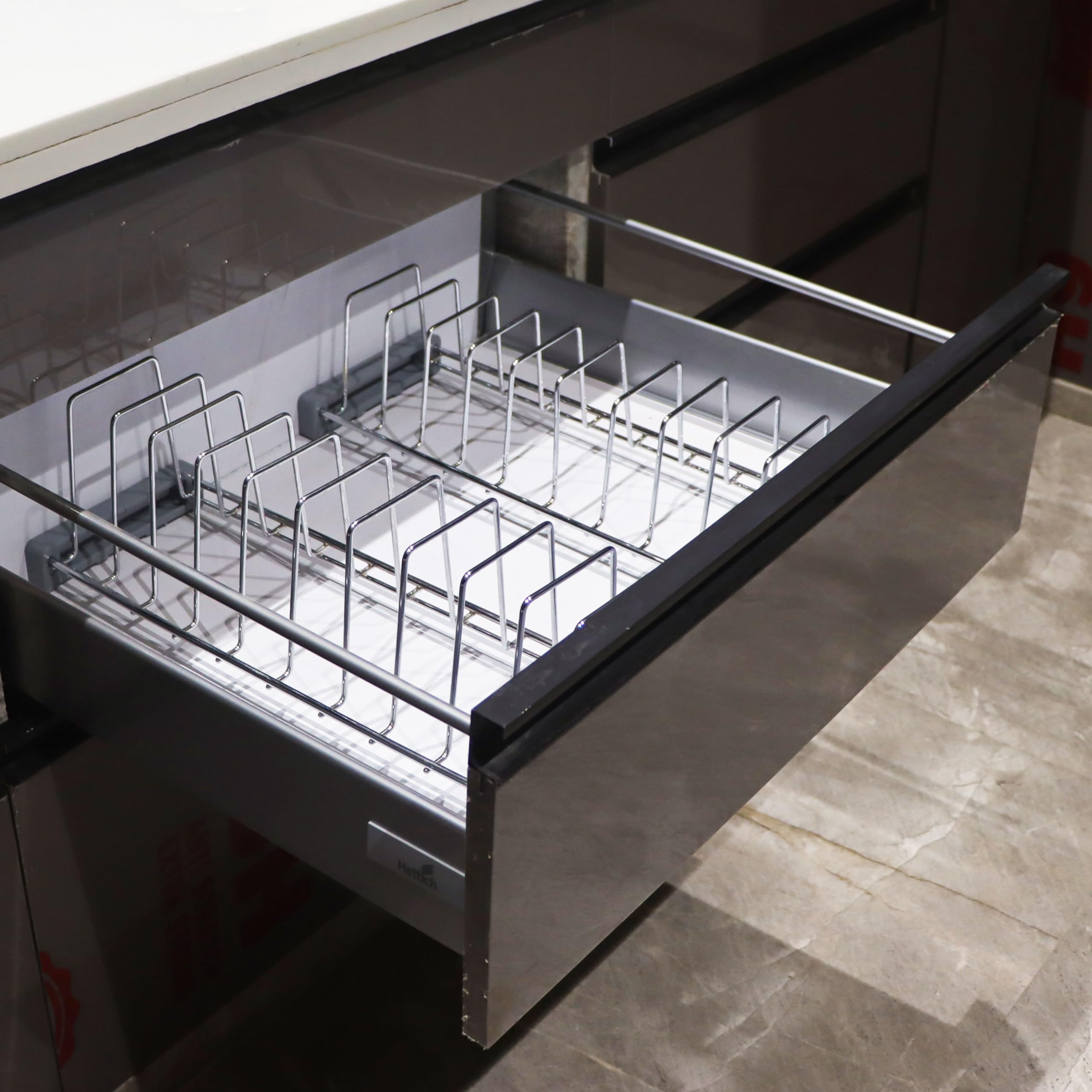 SLIMSHINE Fijador modular de acero inoxidable para platos de cesta de cocina, estante para platos en tándem, soporte para platos de cocina, escurridor de fregadero para cocina, almacenamiento que