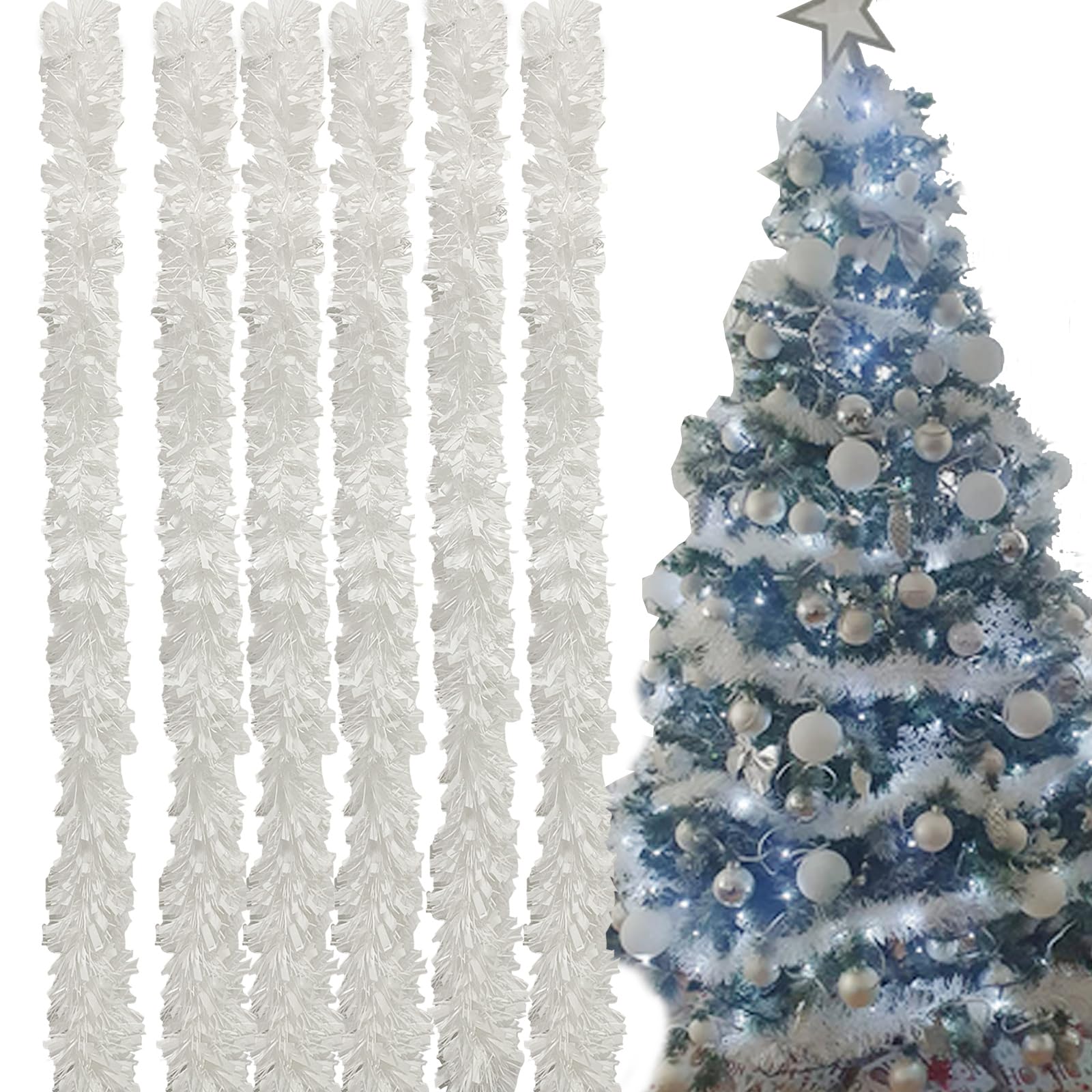 8M Guirlandes Tinsel Noël, 4 Pièces Tinsel De Noël Épaisse Décoration Suspendue Scintillante Pour Couronne De Sapin De Noël Articles De Fête De Mariage