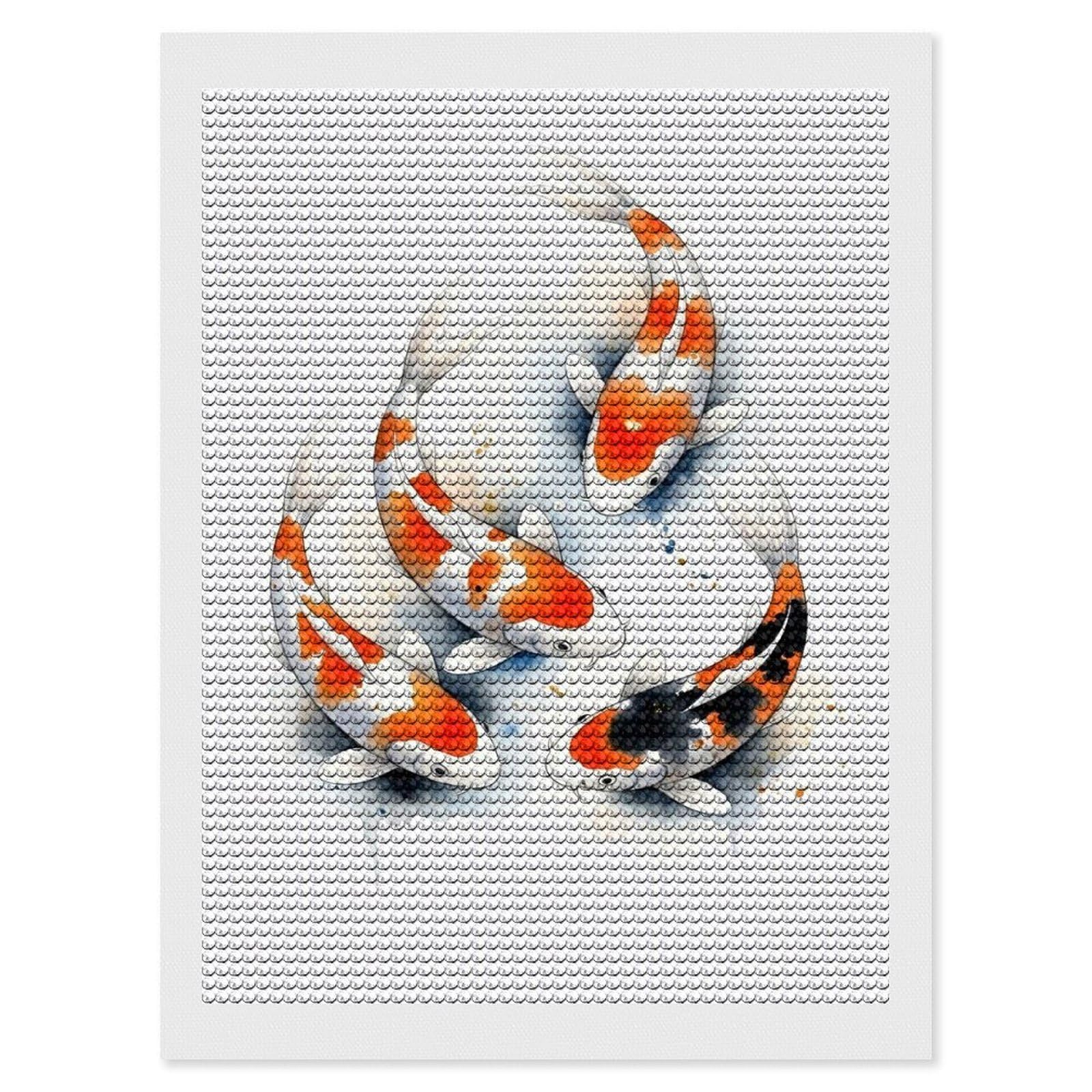 Junmoney Watercolor Koi Fish Swirling DIY Diamond Art Canvas Kit 12"x16", for Teens, Finish and Display, Holiday Gift Idea, Vintage Style Decor