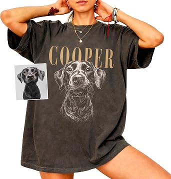 NAZENTI Custom Dog Mom Shirt, Custom Pet Mama Portrait Tee Vintage Style, Personalized Pet Photo Shirts for Women, Dog Mom, Fur Mama Gifts, Pets Loss Gift