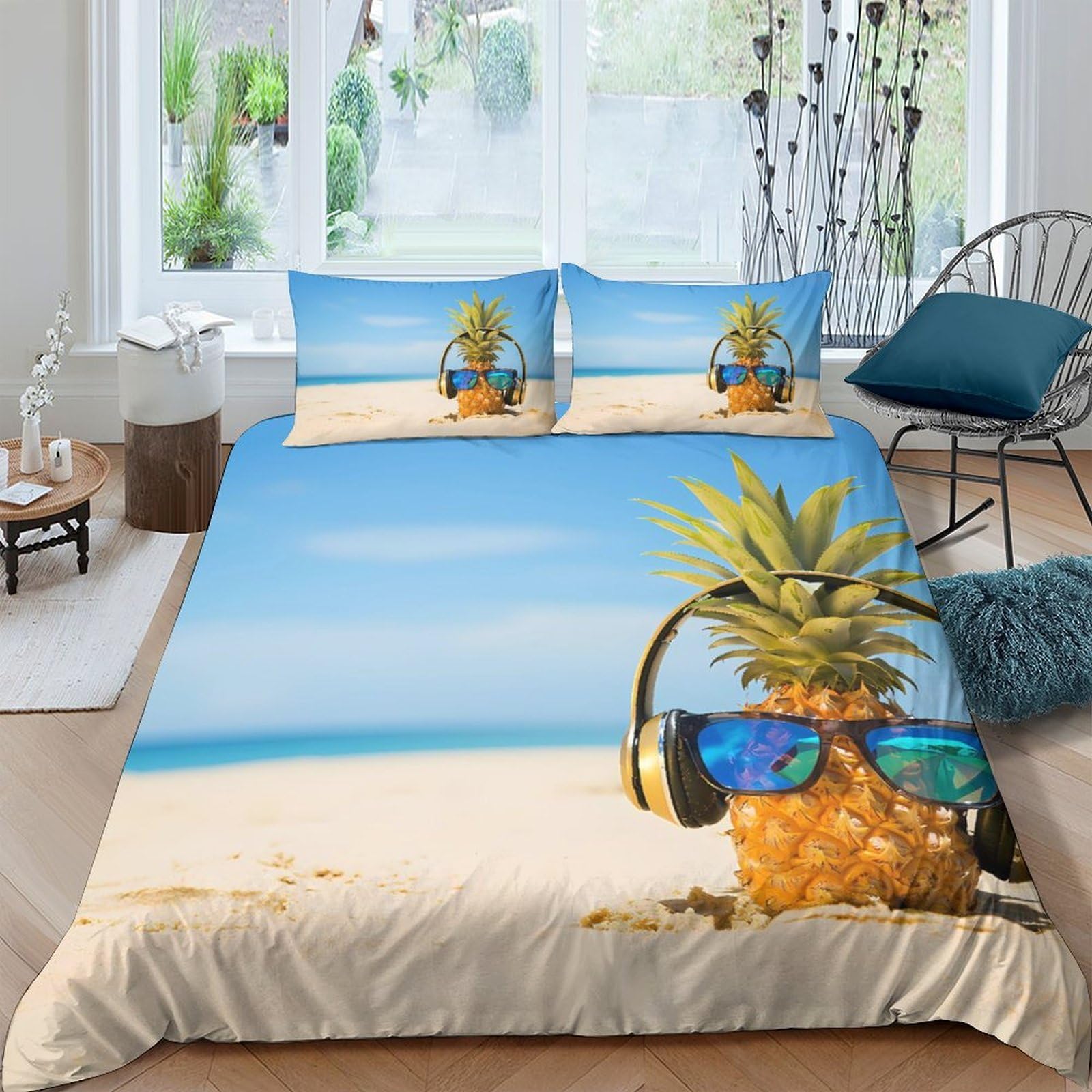 Ctjqhvkz Style-2 3D Printed Pineapple Beach Fitted Sheet Microfiber Summer Sunglasses Mattress Cover For Bedroom Guest Room Decor Single（135X200cm）