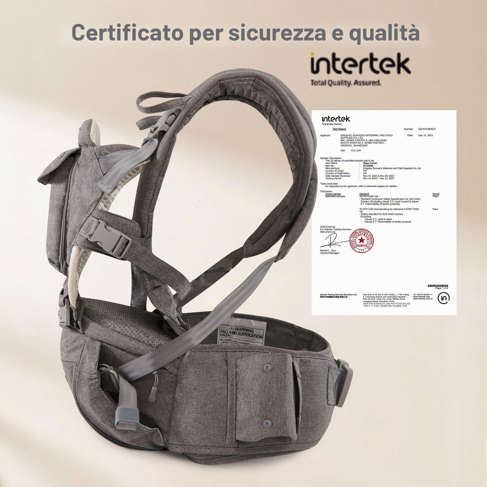 SUNVENO Marsupio Ergonomico/trasporto Bambini 3 In 1 - Marsupio Neonato Regolabile E Traspirante, Marsupio Con Seggiolino/marsupio Con Sedile Anca, 0-36 Mesi, 0-20 Kg（Nero）