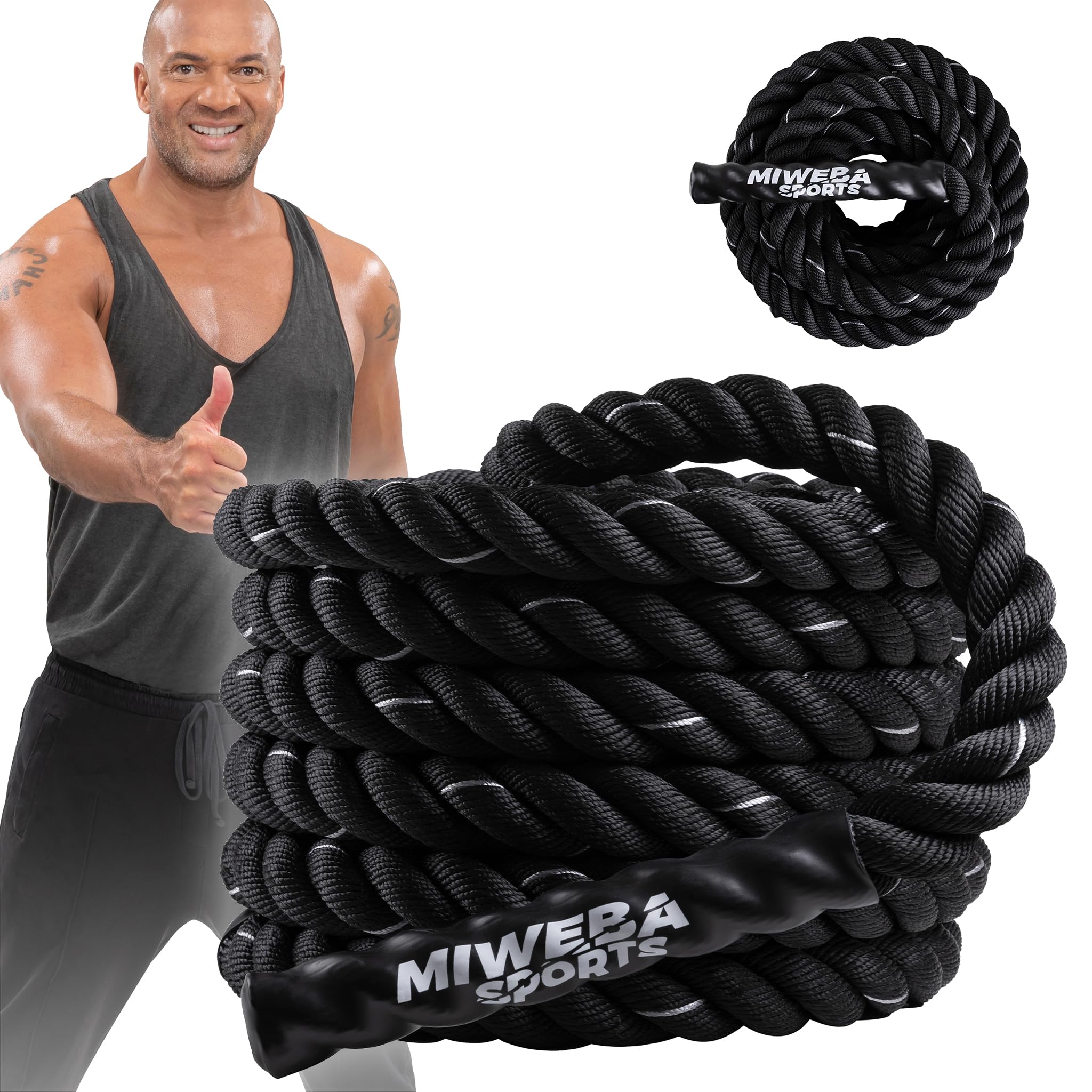 Miweba Sports Battle Rope BR100 | 9m / 12m - Trainingsseil Ø 40 mm - Schlachtseil - Schwingseil - Fitnessseil - Battle Ropes - Fitness Seil - Schlagseil - Schwungseil - Sportseil - Indoor & Outdoor