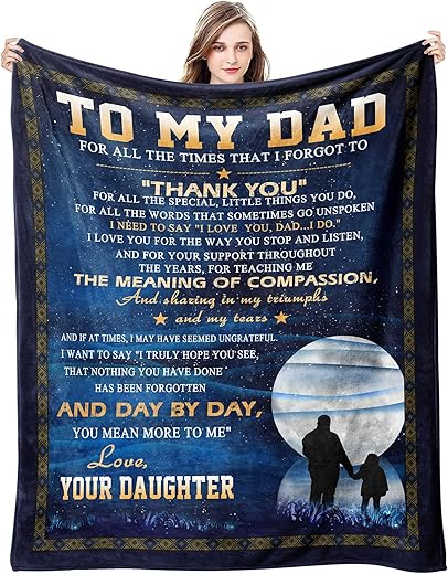 to My Dad from Daughter Flannel Fleece Throw Blanket 50"x40", Grateful Love Birthday Gift Throws Blankets, Happy Father's Day Present for Sofa, Super Cozy Lightweight Father Gifts Idea