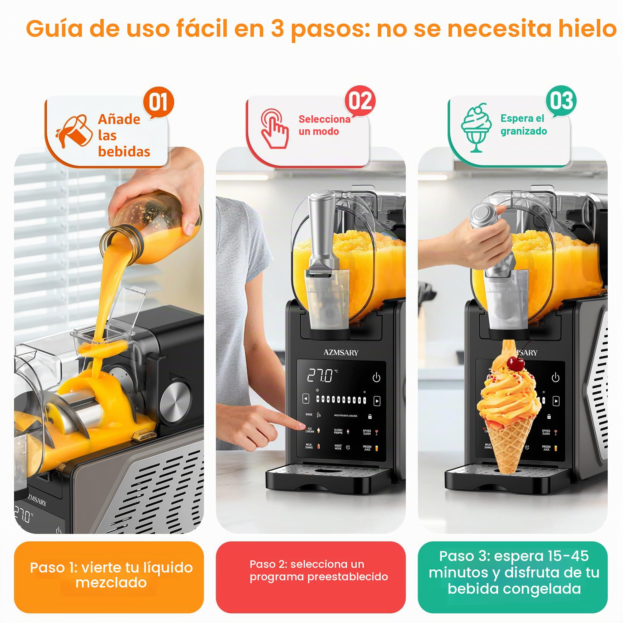 Máquina de granizado – Fácil de usar con un botón 2,5 L Slushie Maker, no requiere hielo, con pantalla LED, 6 programas automáticos para margaritas, frappés, batidos