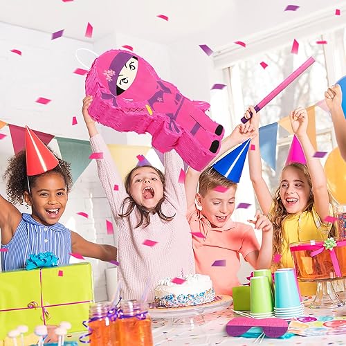 Miniatura 6 de Leyndo Piñatas de ajolote rosa para fiesta de cumpleaños, piñata rosa con palo de confeti para niños y niñas, regalo de fiesta de cumpleaños, baby