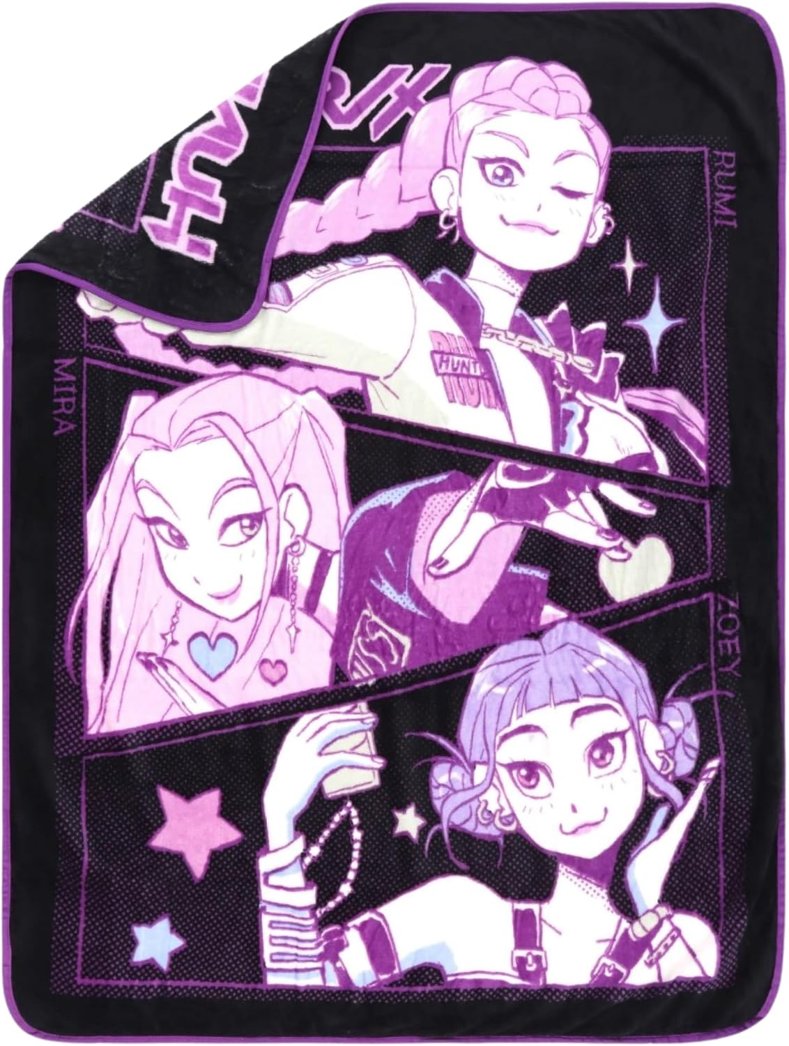 HUNTRX Kpop Demon Hunters Super Soft Fleece Throw Blanket, Purple and Black, 46x60 Inch