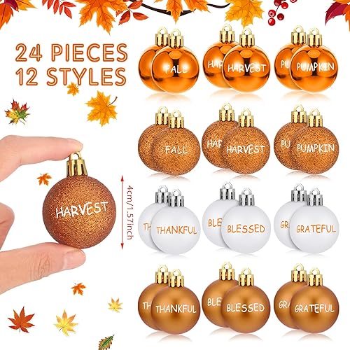 Miniatura 2 de Jenaai 24 adornos de bola de Acción de Gracias para árbol de otoño, bola colgante de plástico naranja y blanco, adornos colgantes de Acción de