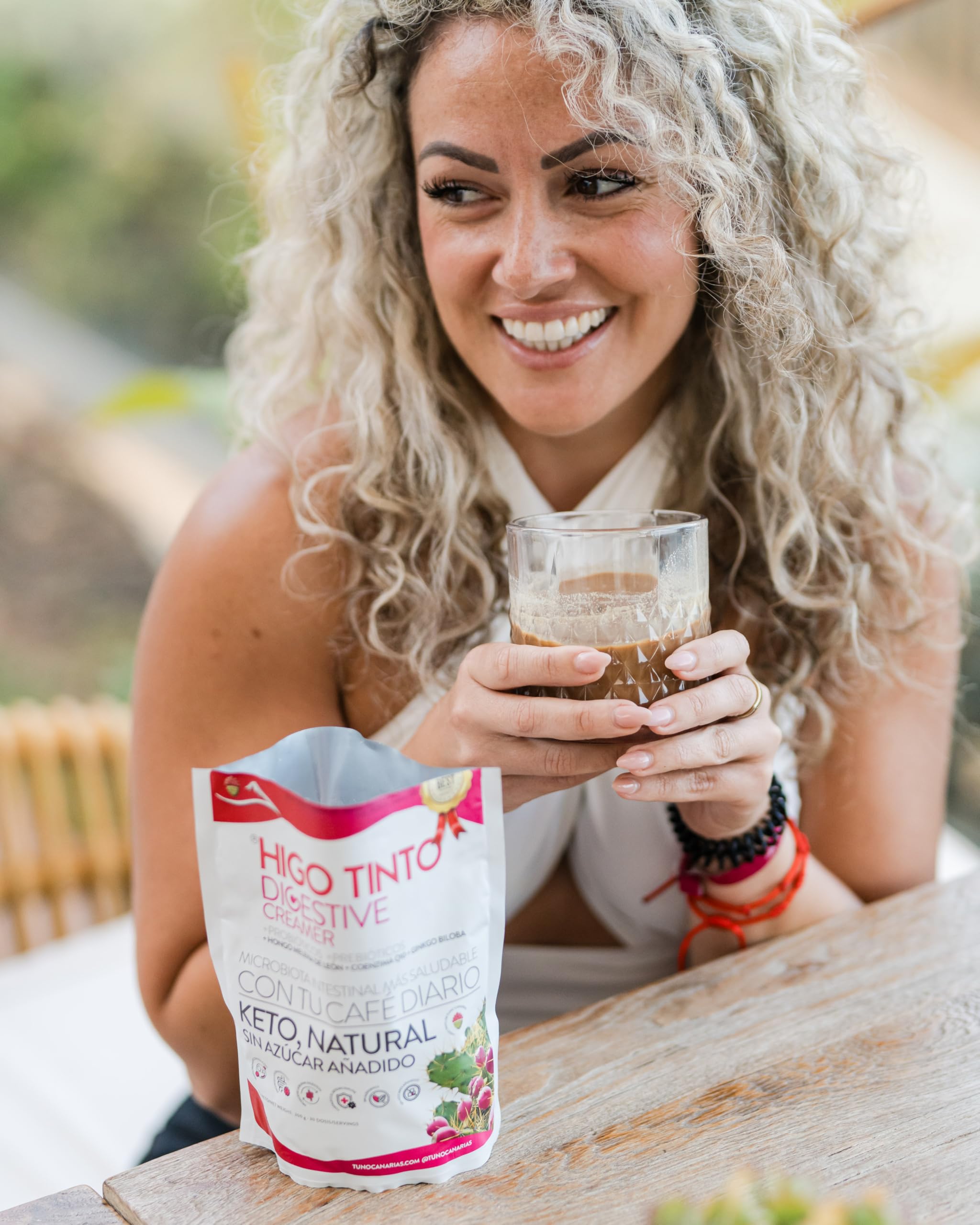 Digestive Creamer Bio Mejora la digestión y el bienestar – Probióticos + Prebióticos + Coenzima Q10 + Hongos funcionales – 300 g – Ideal para café – Sin azúcar – Con HIGO TINTO de Tuno Canarias
