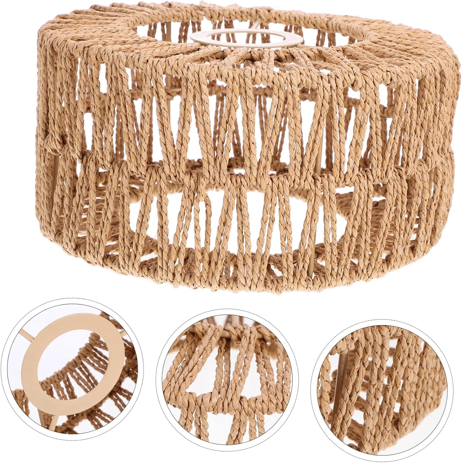 Boho Light Fixture Straw Rope Lampshade Replacement for Ceiling Lamp Easy Install Rustic Decor