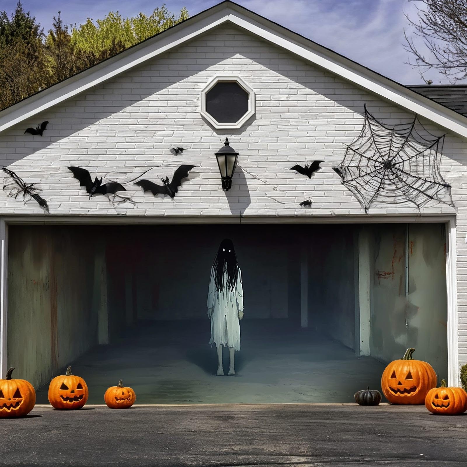 Cartel de graduación para Halloween, puerta de garaje, grande, para exteriores, para patio delantero, diseño de murciélagos y calabazas, fiesta festiva